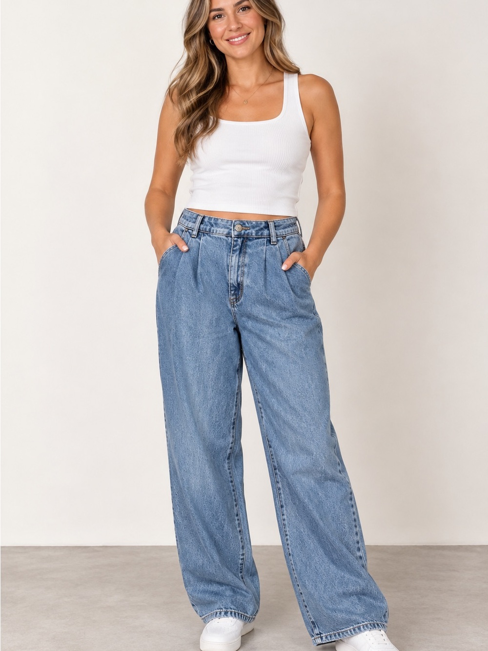 Rolla's High Rise Pleated Wide Leg Jeans Blue, Size 29